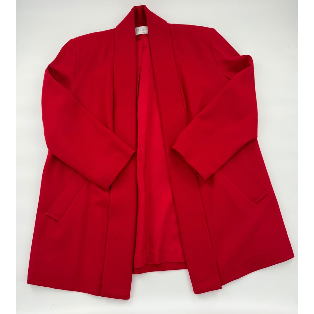 J. Hilary Vintage Red 100% Wool Open Front Shawl Collar Coat Made in USA